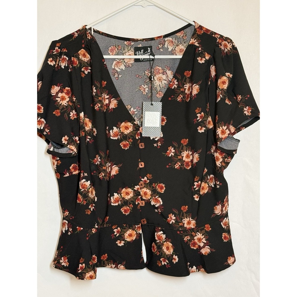 New Hell Bunny Orla Blouse Floral Plants Punk Goth 2XL
